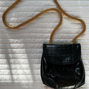 Sondra Roberts Croc Evening Bag with gold mesh strap